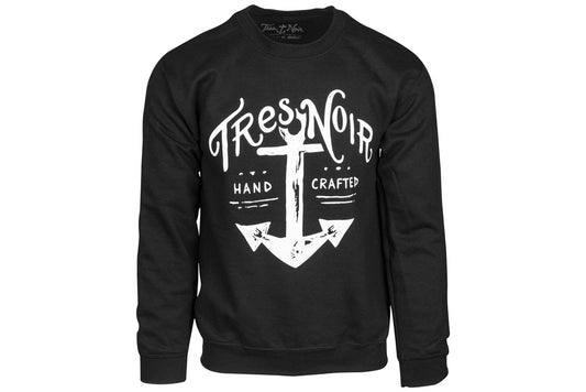 Black Crewneck Sweater Front With White Tres Noir Handcrafted logo